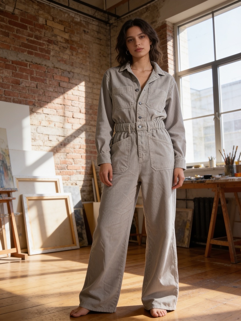 NWT Universal Thread Mushroom Gray Denim Utility Jumpsuit Size 12 Reg